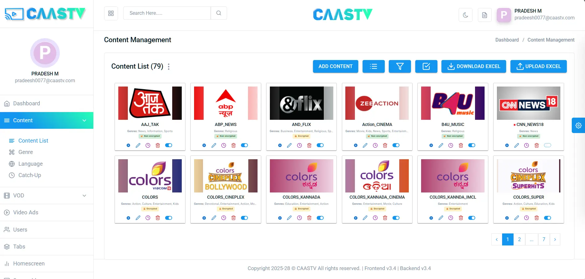 CAASTV CMS live TV channel management
