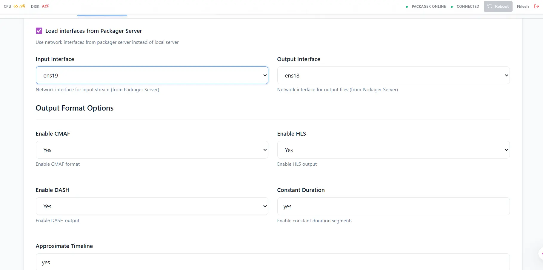 CAASTV Root output configuration settings